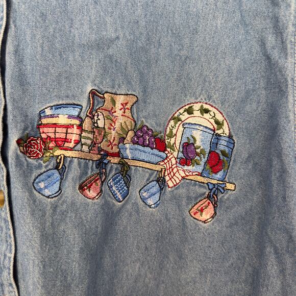 Vintage Just My Size Denim Button Down Shirt Size 18W/20W Embroidery Grandmacore - Picture 7 of 10
